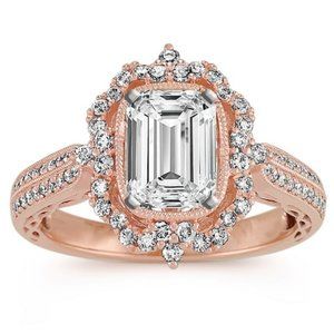 Cocktail Ring Rose Gold Emerald Cut White Sapphire RING CZ SZ 10 NWT